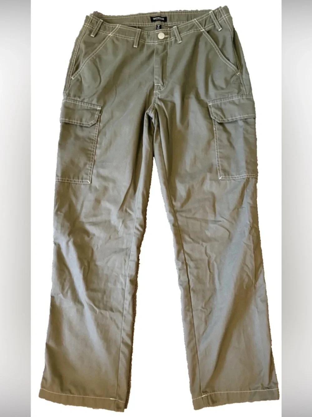 True Religion Cargo Pants Green Contrast Stitch Men's Size 32